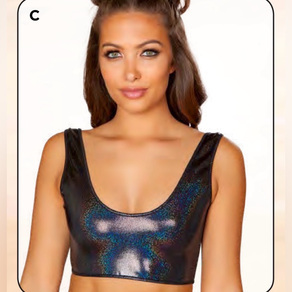 J. Valentine Black Twinkle Sparkly Low Cut Crop Top S/M